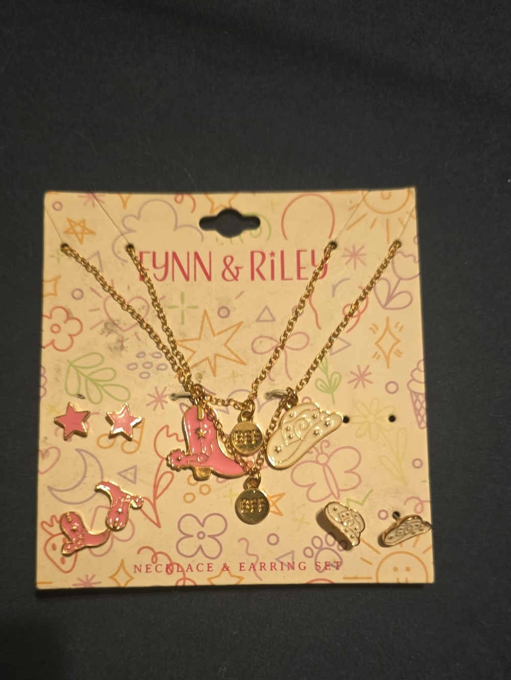 Girls Pink and Gold Cowboy Boot Necklace & Earring Set